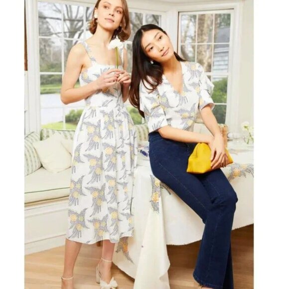 Charlotte Brody Garden Midi Dress Womens Medium White Blue Sleeveless Floral - Picture 3 of 14